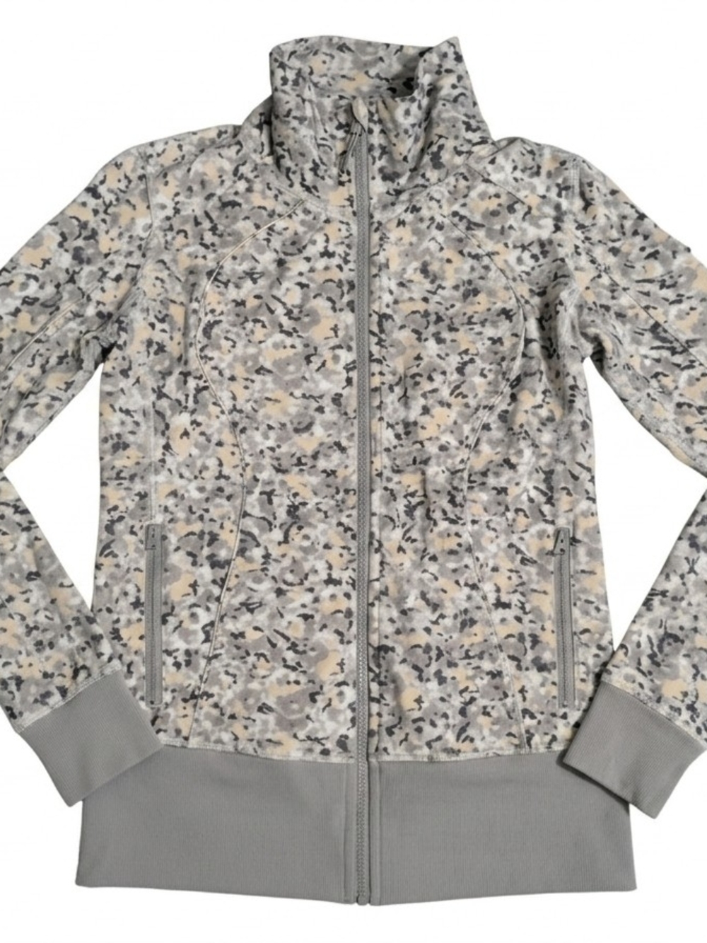 Lululemon Asana Jacket Camo Splatter Grey Beige Sz 6 Thumbholes Athletic Yoga